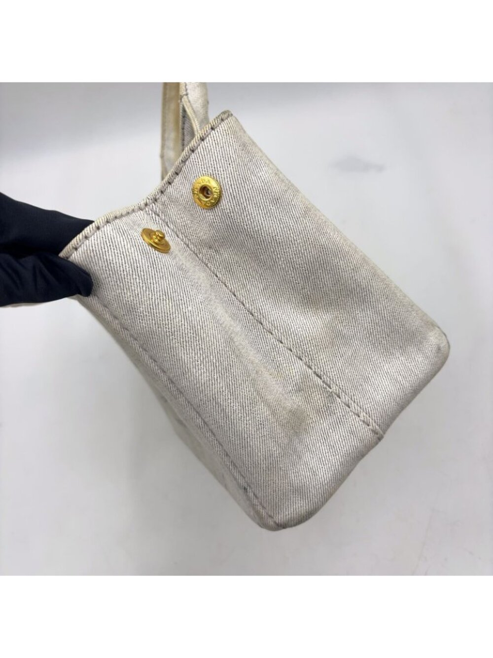 Prada Canapa Denim Gray Tote Gold - Picture 14 of 15